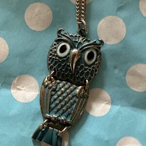 Blue Enamel Owl Pendant Necklace